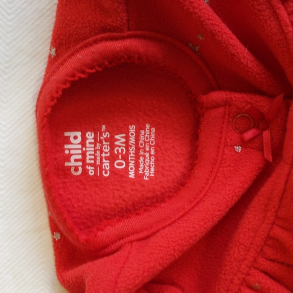 child of mine by carter's red fleece penguin snap footie sleeper pajamas 3 month - Picture 4 of 8